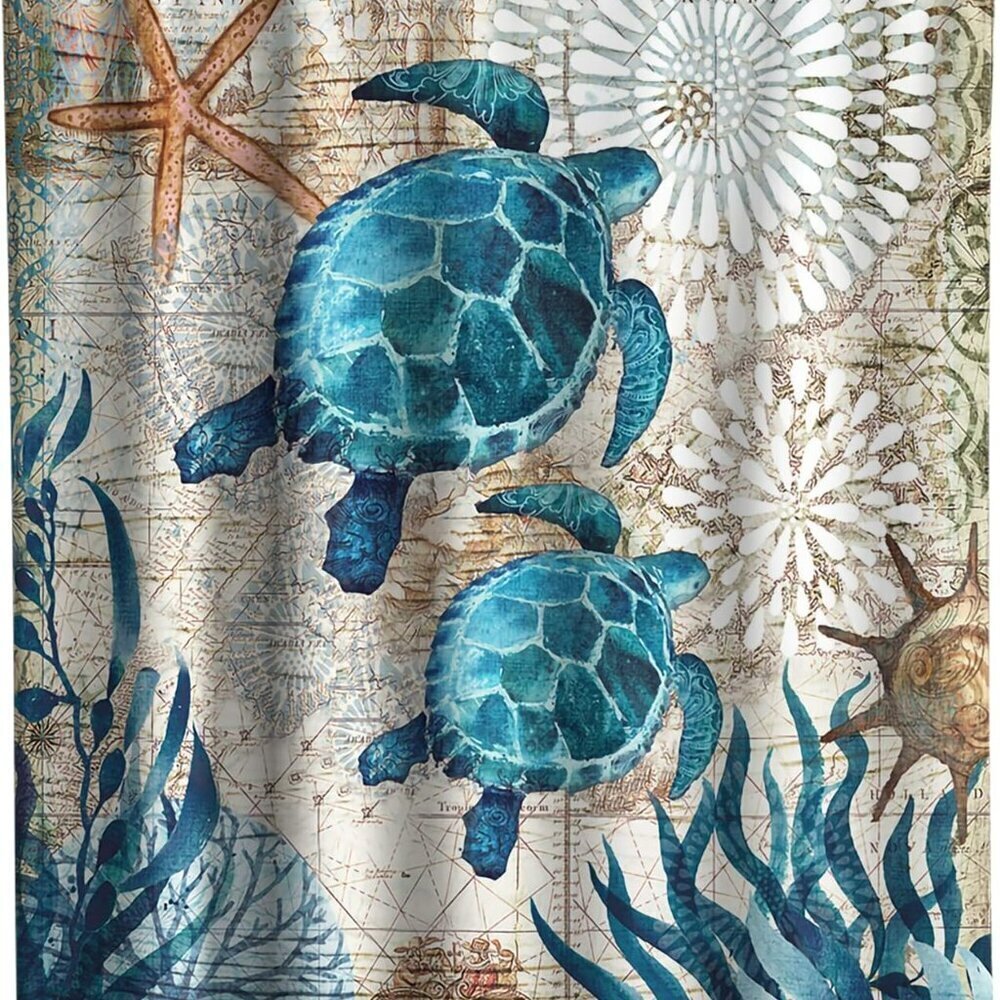 Nautical Green Sea Turtles Beach Theme Fabric Shower Curtain Sets Bathroom
